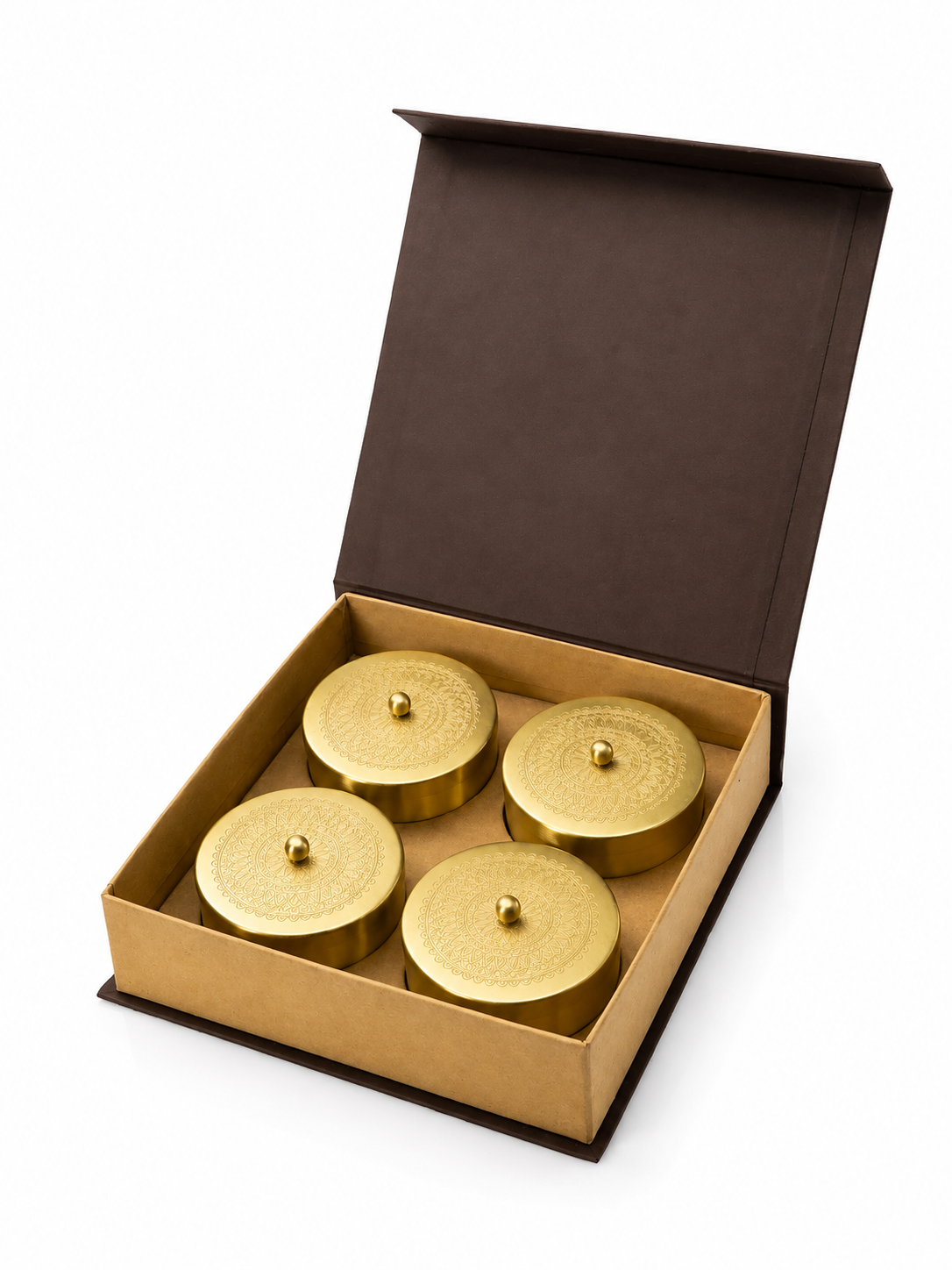 Premium Brass Dry Fruit Gift Box Set of 4 | Luxury Brass Storage Containers