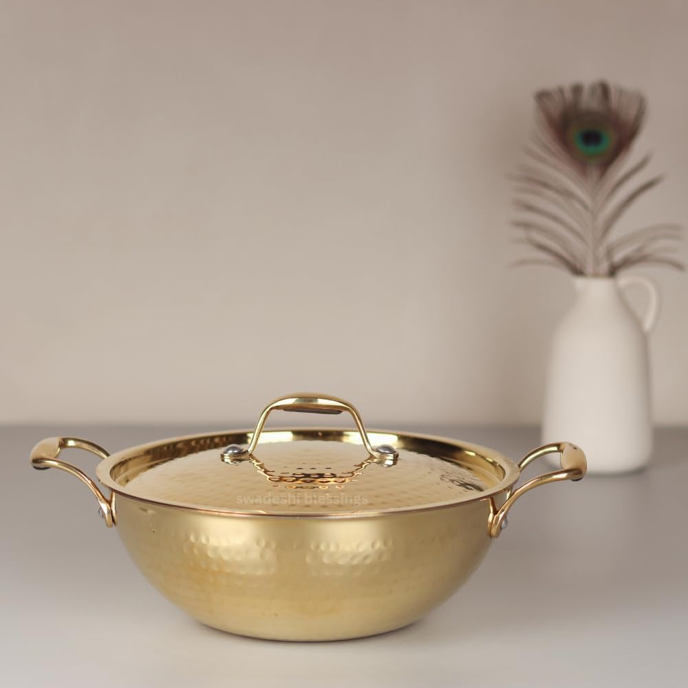 Exclusive Brass Kadhai Set With Tin Coating Inside | Cooking Ware kadhai - 1.5 Ltr