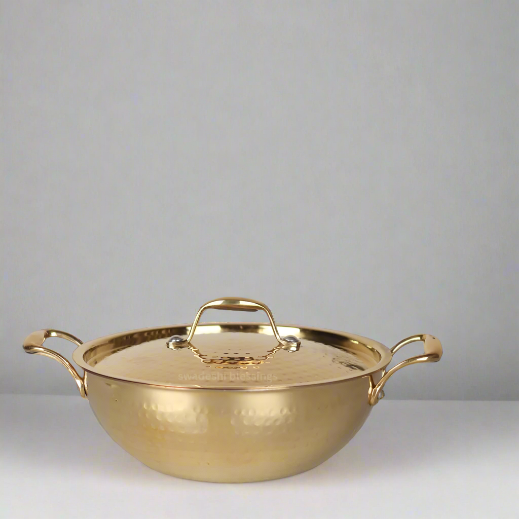 Exclusive Brass Kadhai Set With Tin Coating Inside | Cooking Ware kadhai - 1.5 Ltr