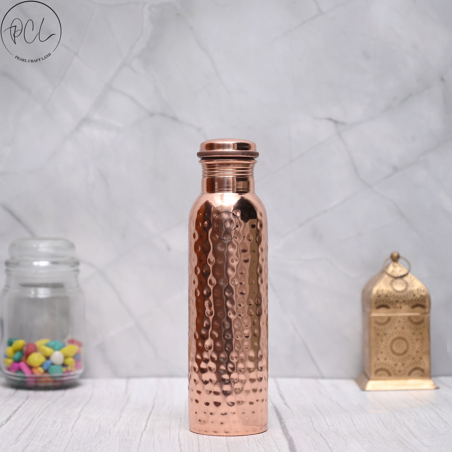 100% Pure Copper Water Bottle With Hammered Design 950 ML
