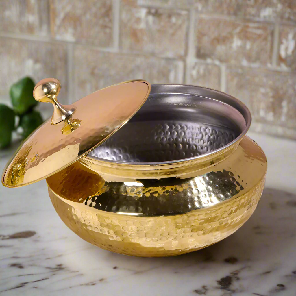 Punjabi Handi Set With Tin Coating Inside | Pure Brass Cooking Ware -2 No.