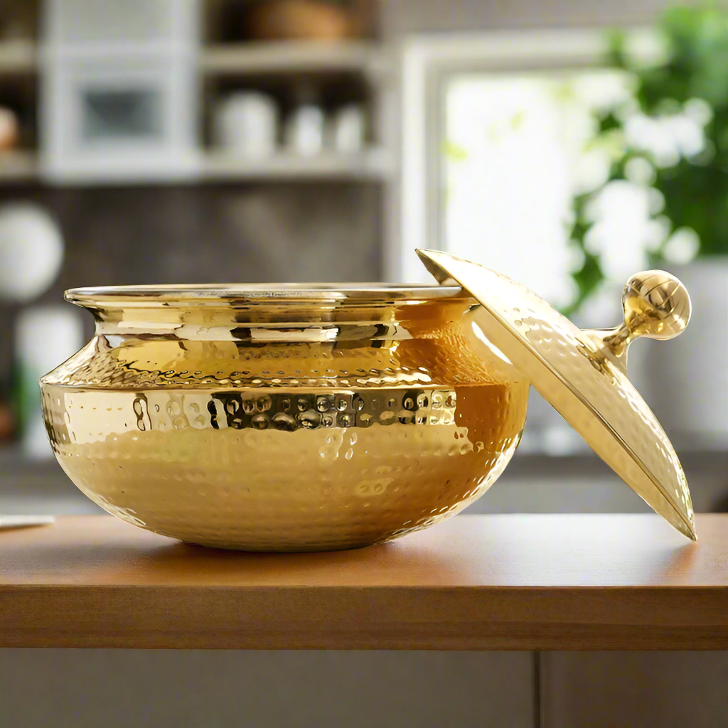 Brass Sipri Handi Set With Tin Coating | Heavy Brass Punjabi Cooking Ware - 03 No.