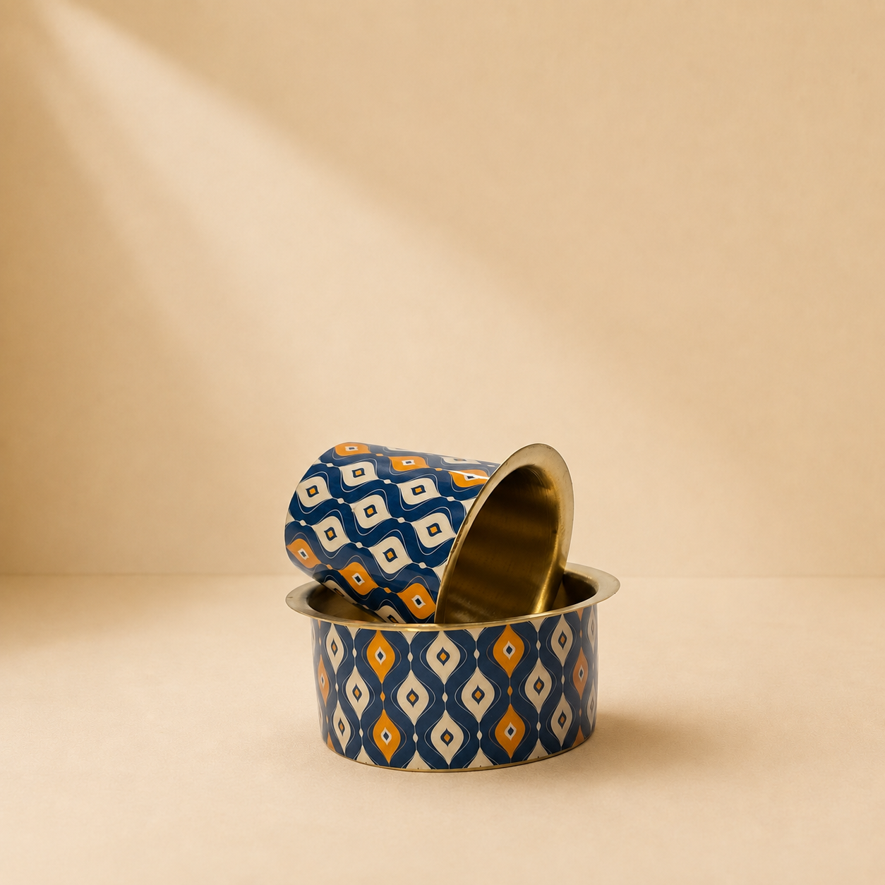 Royal Blue Meenakari Brass Dabara Set | Geometric Diamond Design