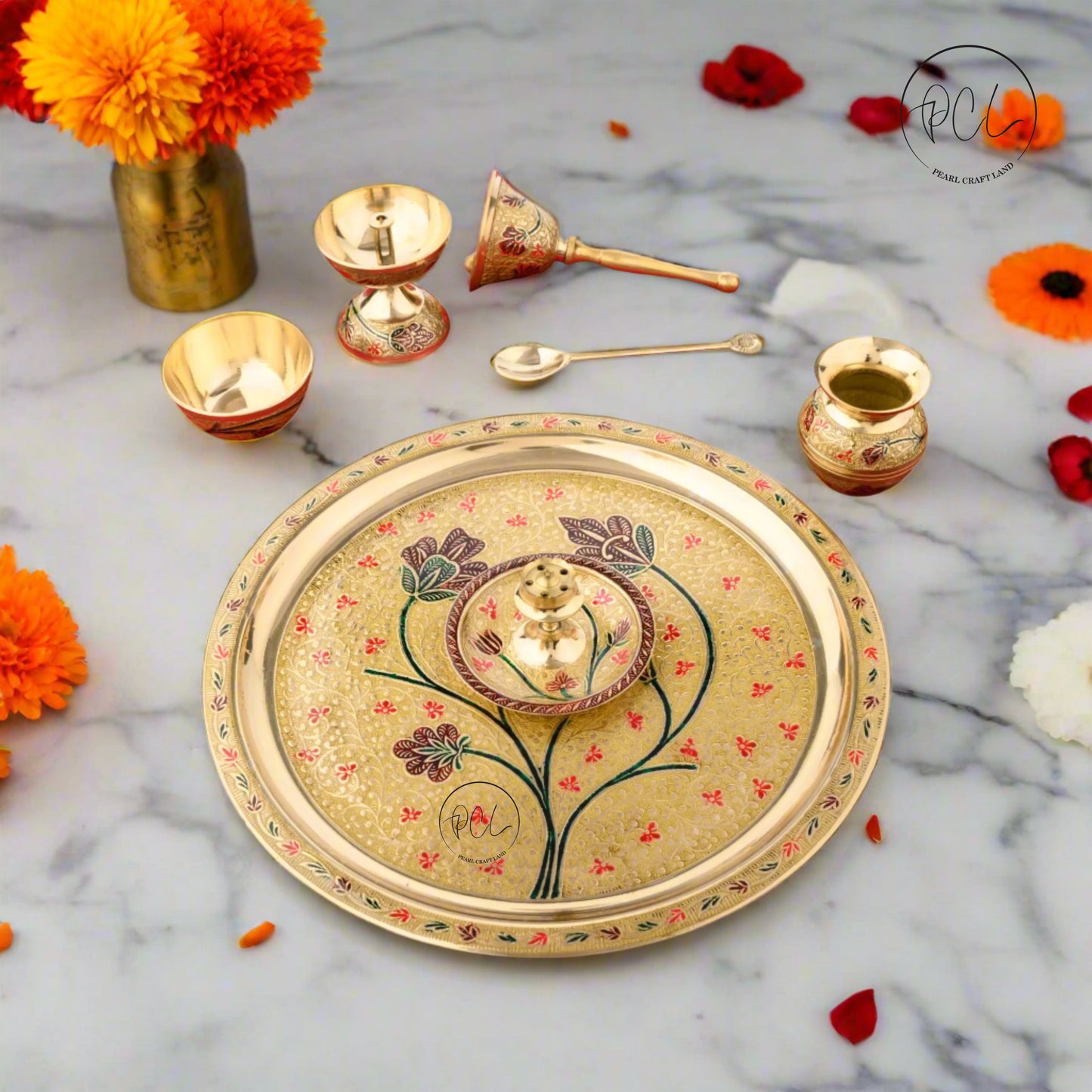 Exclusive Pooja Thali Set with Hand Painted Set of 8
