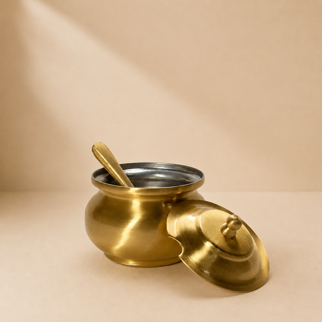 Handcrafted Brass Matki Ghee Pot with Lid & Ladle |Traditional Indian Design