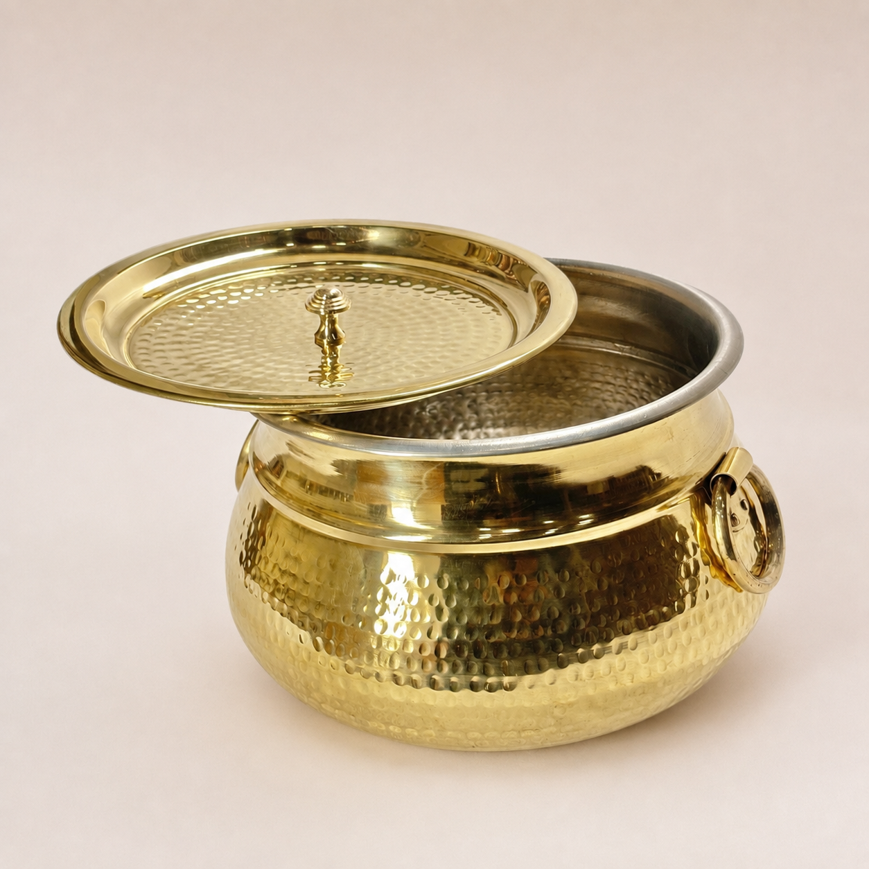 Pure Brass Hammered Mughal Handi with Lid