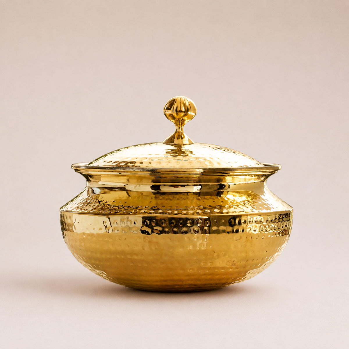 Premium Hammered Brass Punjabi Handi with Lid