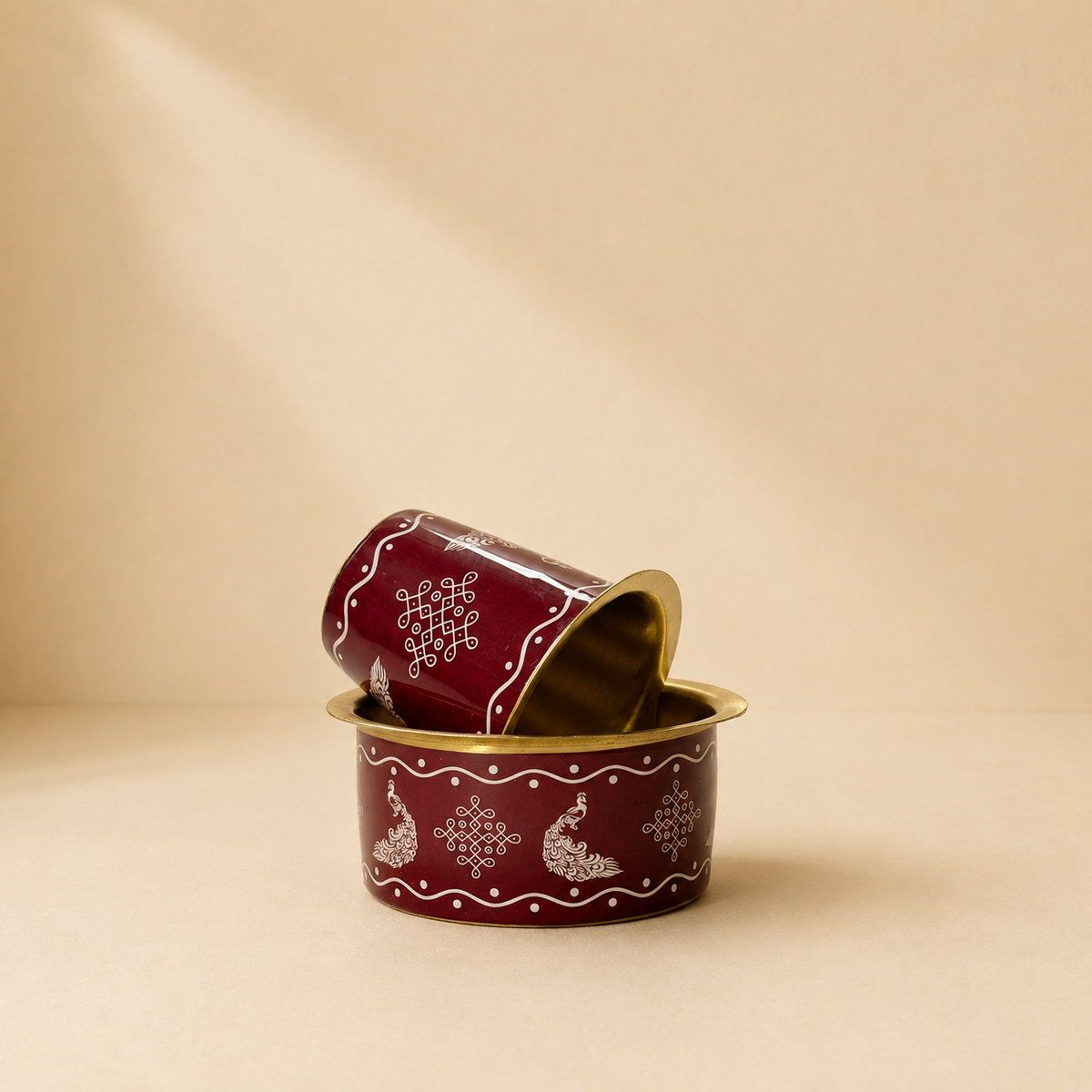 Red Meenakari Brass Dabara Set – Peacock Design