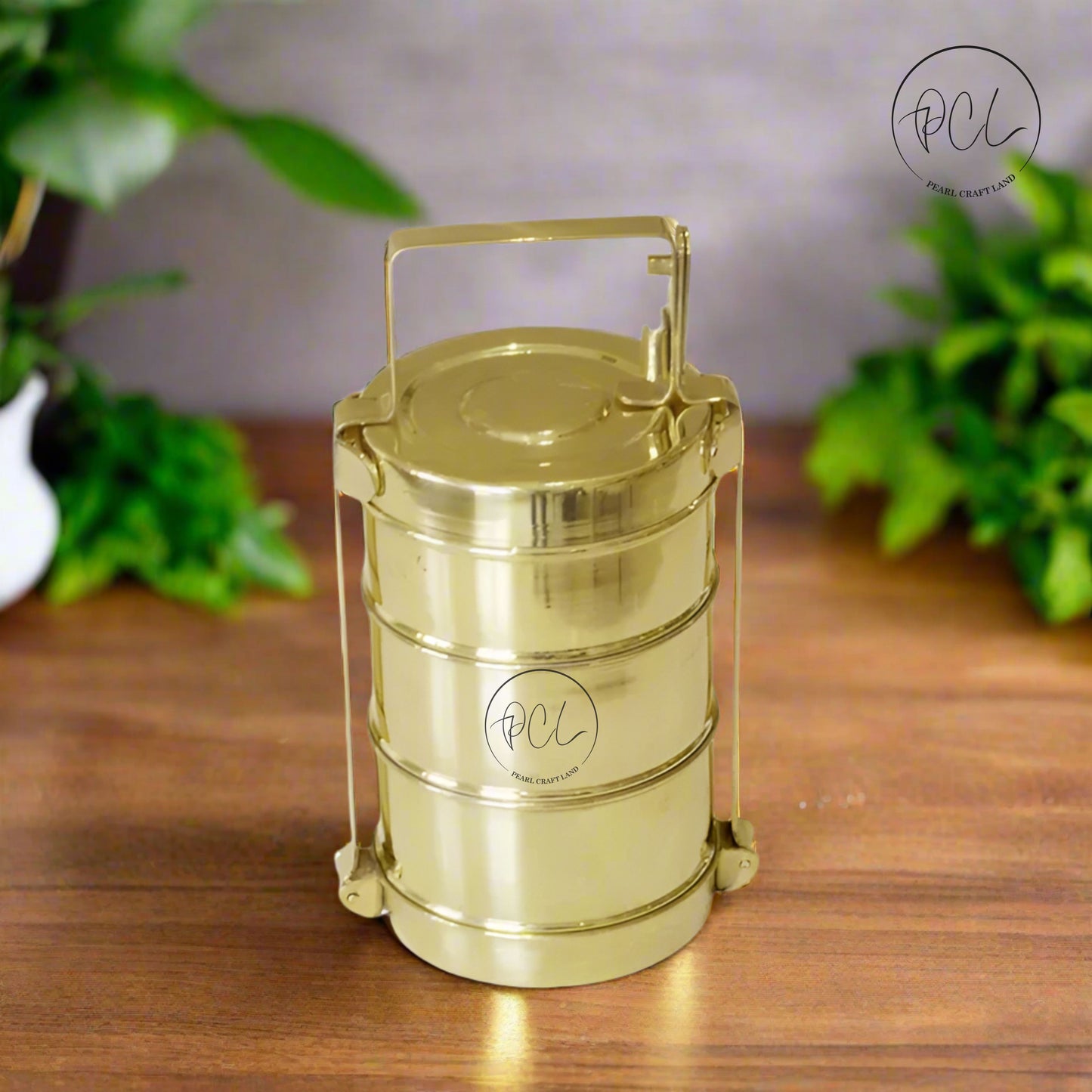 PCL Brass Tiffin Box with Kalai (Modern Style)