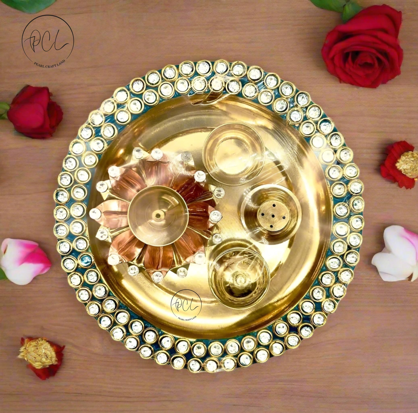 Exclusive Blue Meenakari Crystal Pooja Thali Set of 5