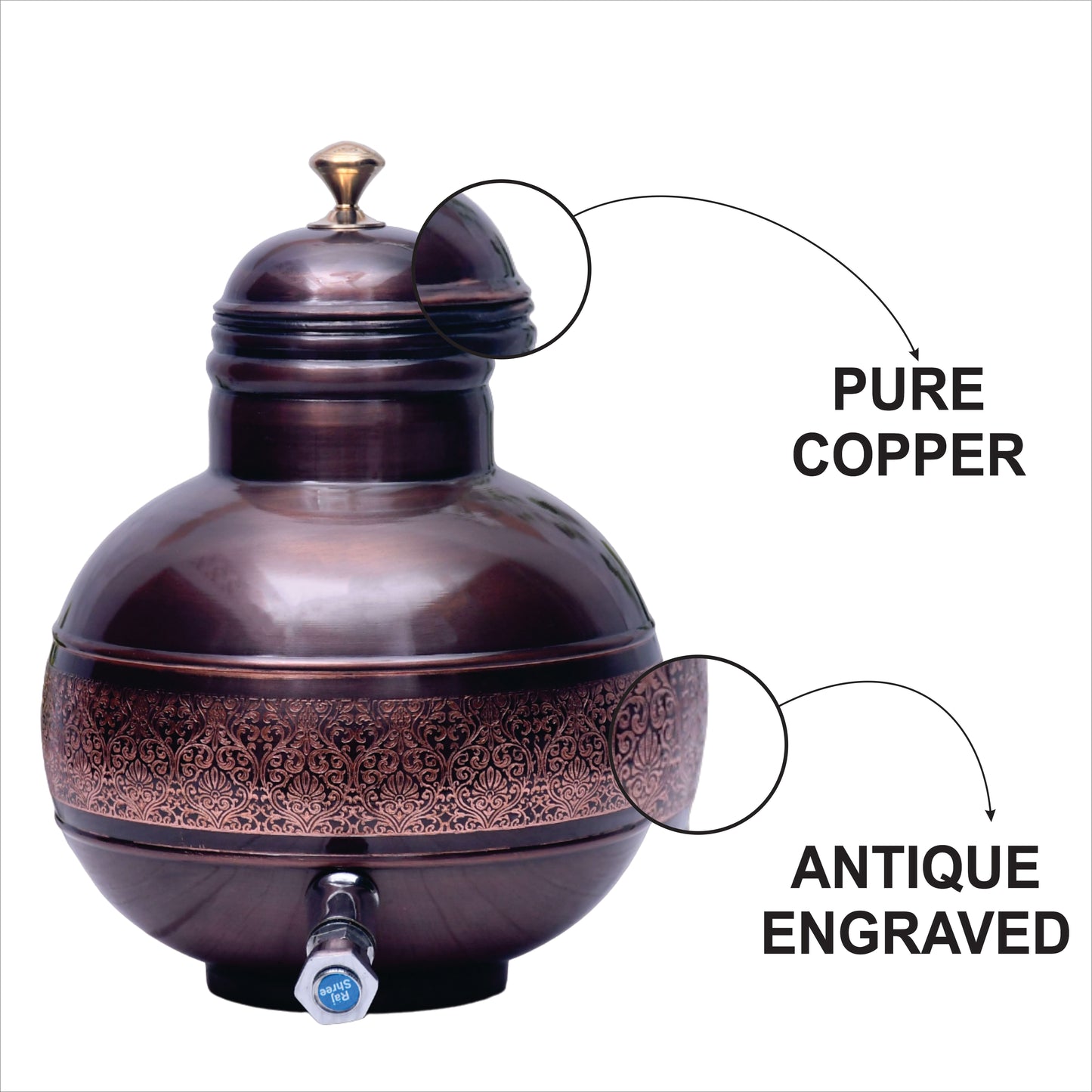 Pure Copper Water Dispenser Antique Engraved Ghada/Pot Capacity 5000ML