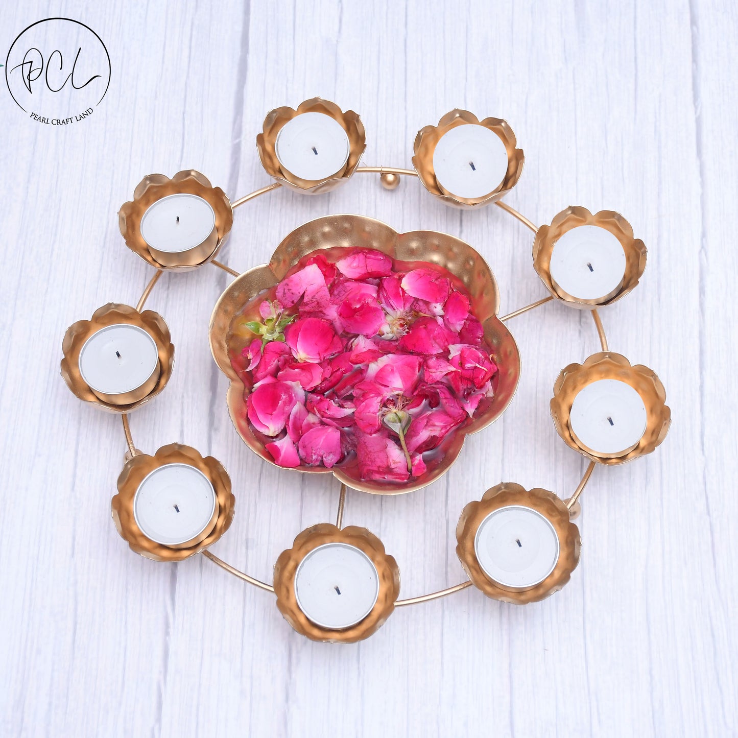 Exclusive Metal Luminous Hammered Rangoli Urli /Tealight Stand