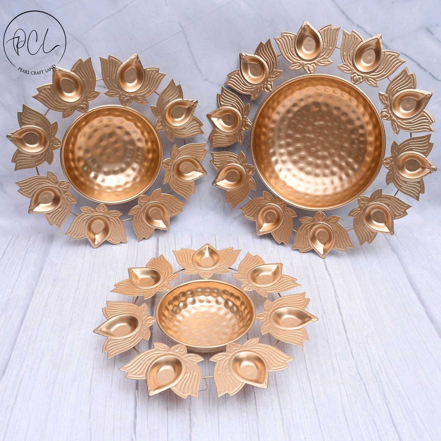 Exclusive Lotus Diya Urli Set Of 3 with Tea-Light Holder for Home Decor