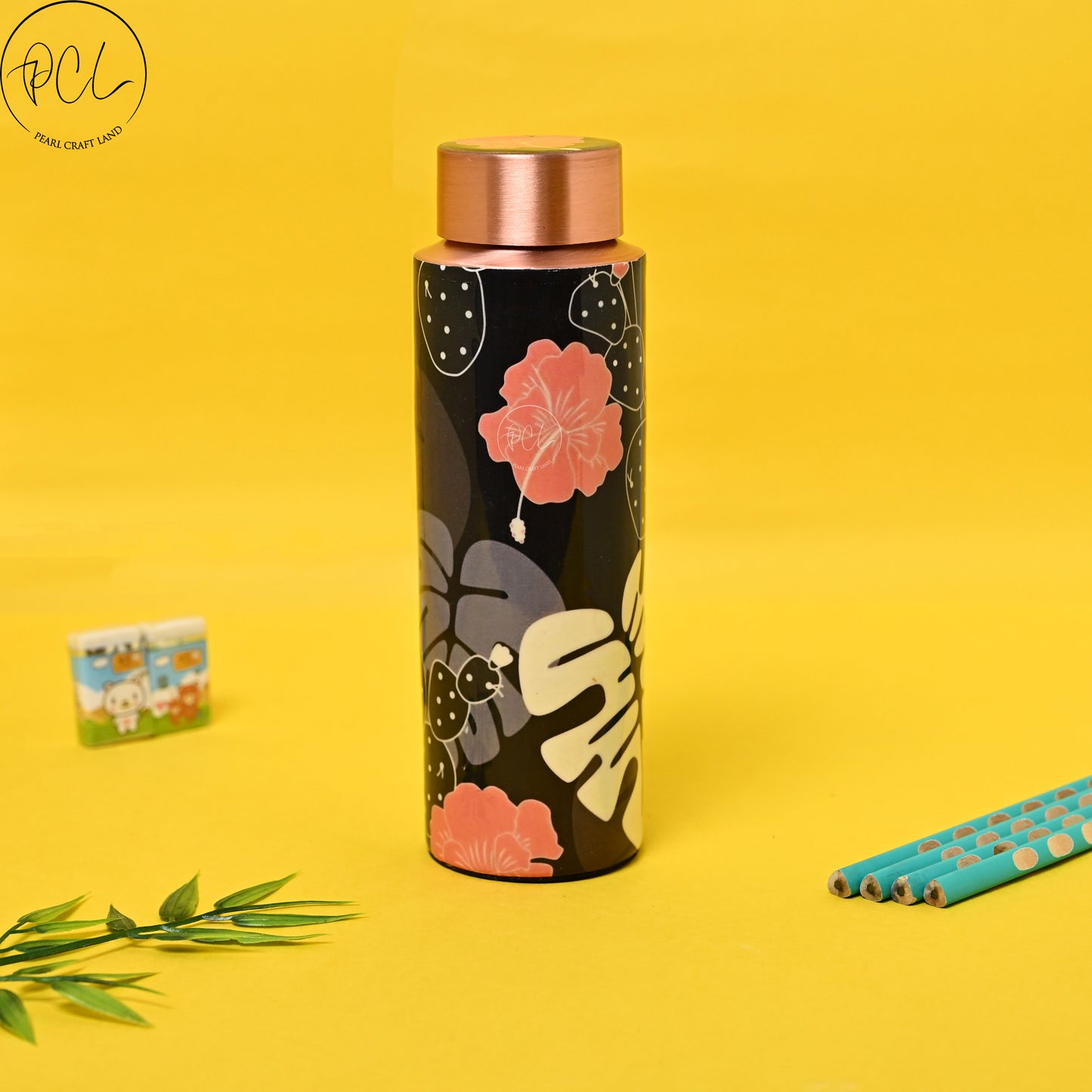 PCL Copper Beautiful Flower Printed Bottle| 400 ML