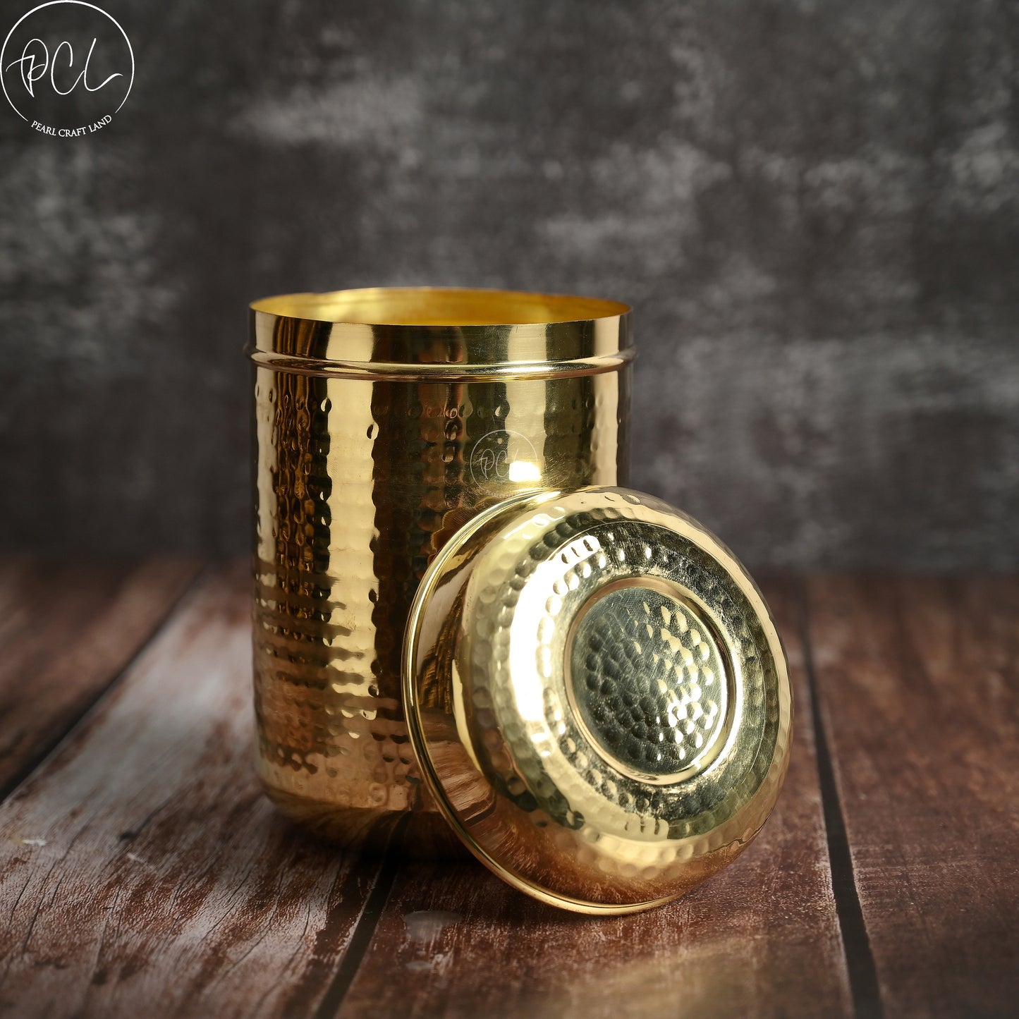 High Quality Pure Brass Kitchen Storage Canister Set of 5 Pcs - Shiny Polished With Hammered Design