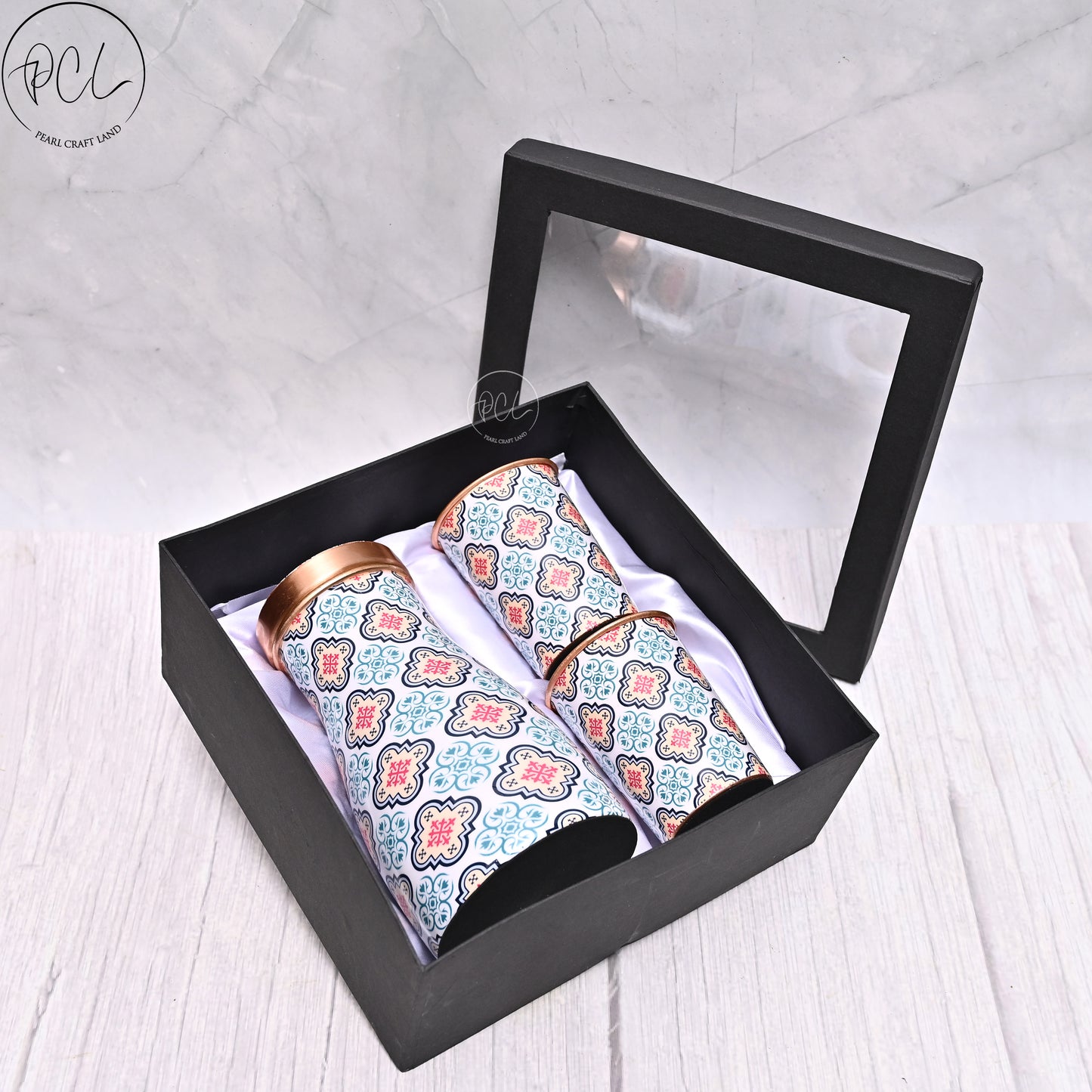 Pure Copper Bedside Bedroom Jar With 2 Pcs Glass Set In Gift Box Capacity 1000 ML