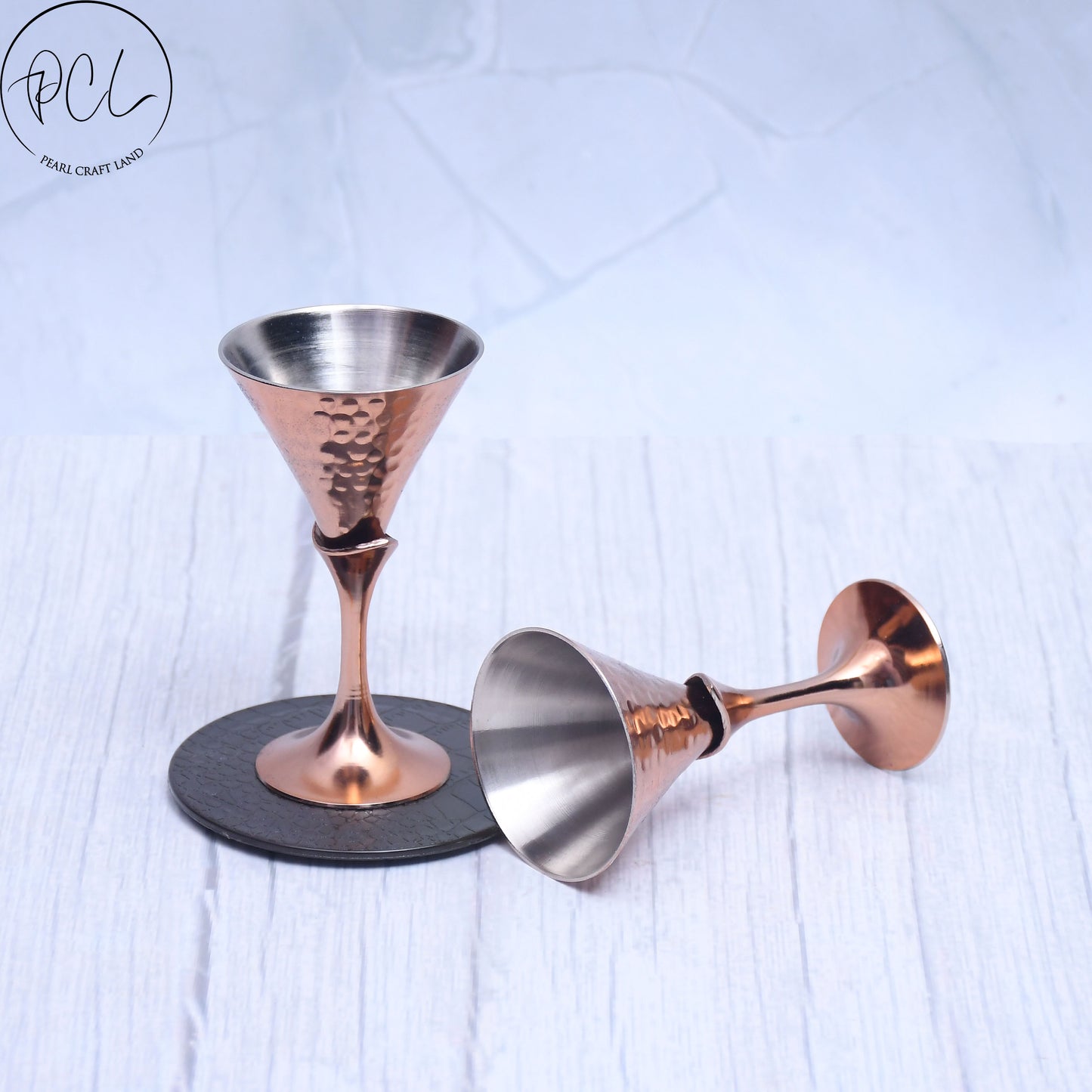Beautifully Designed Conical Copper Finished Tequila Glass Set of 2 Barware
