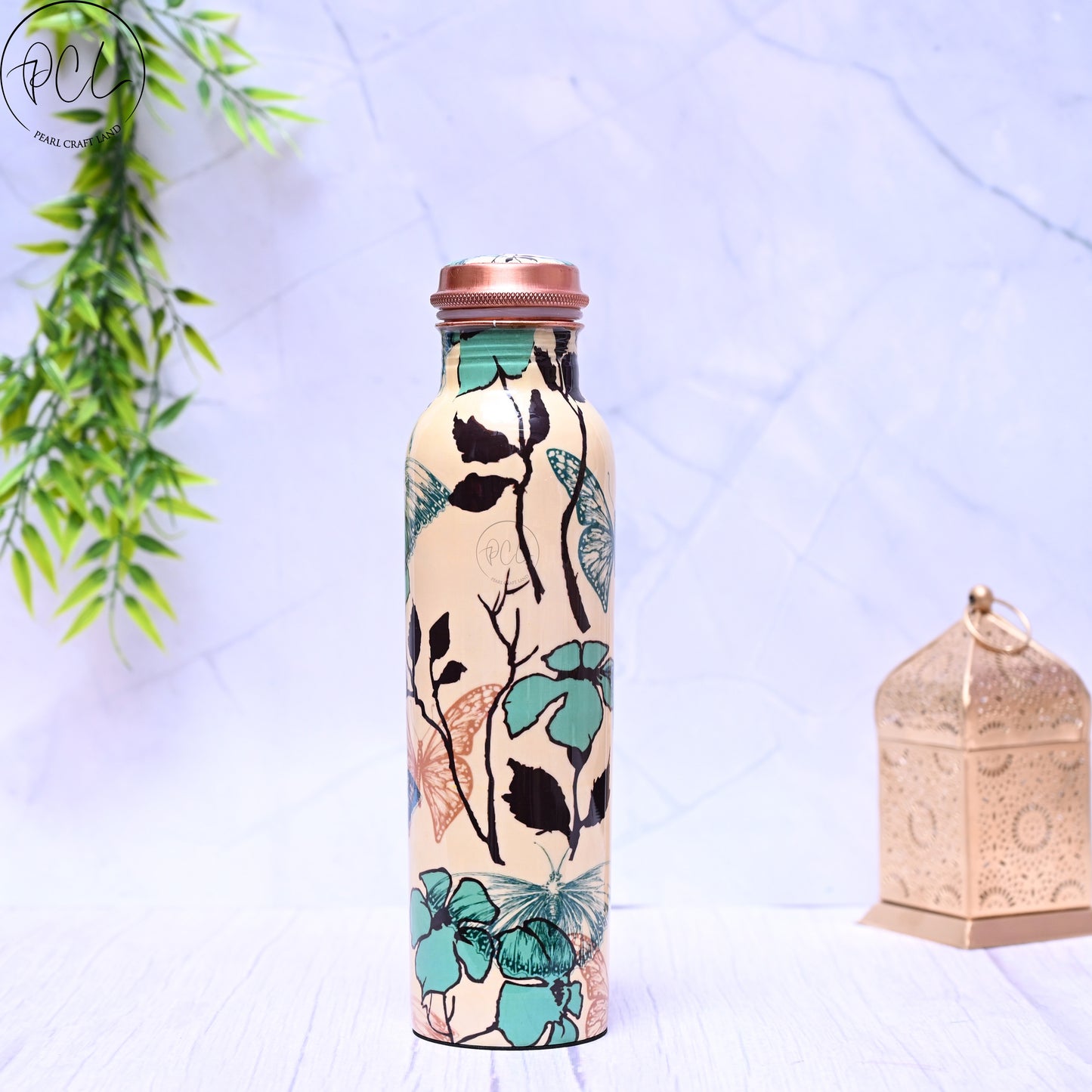 Pure Copper Nature Printed Water Bottle with Leak Proof Capacity 1000 ML.
