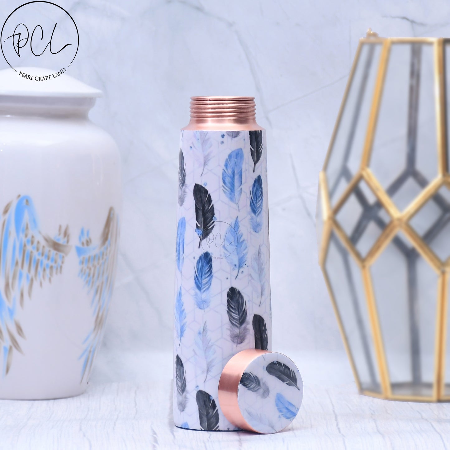 The Spring Leaves Printed Copper Bottle Enamel Leak Proof Capacity 1000 ML