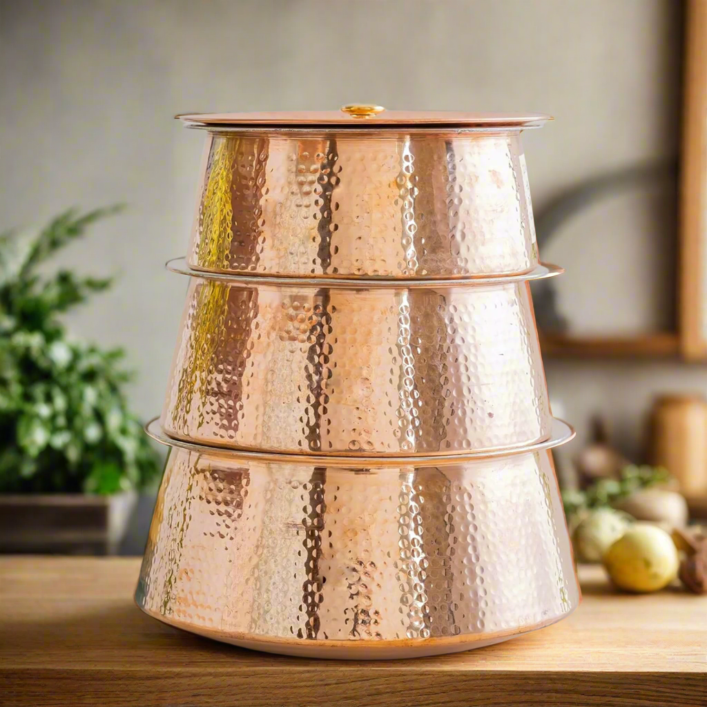 High Quality Pure Copper Biryani Handi Set of 3 Pcs With Lid