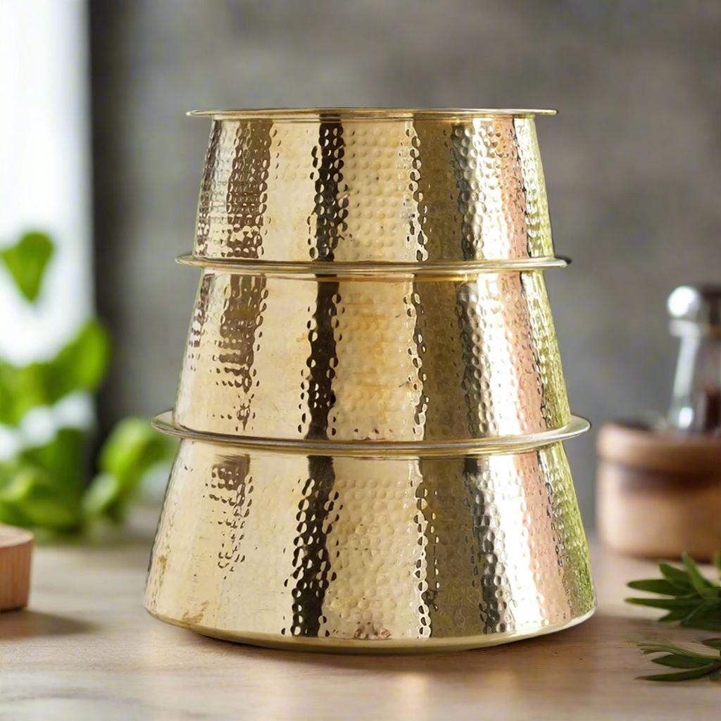Brass Biryani Handi Set of 3 Pcs With Lid / Cooking and Serving Ware