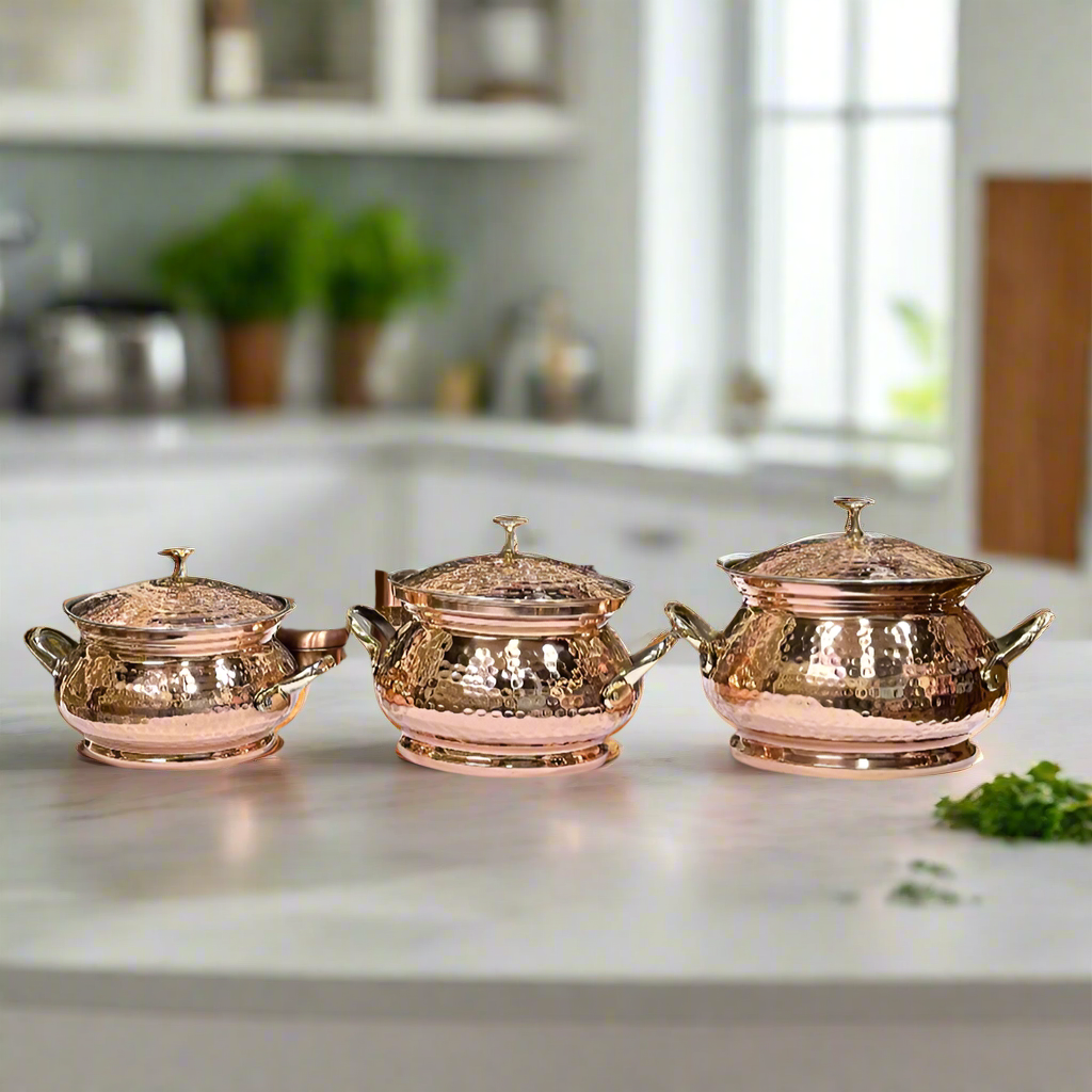 3 Pcs Copper Serving Handi Set With Lid | Copper Serving Ware Items