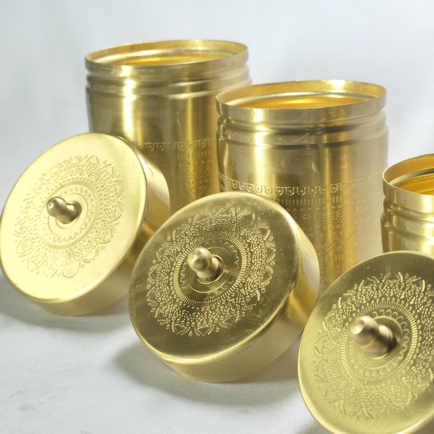 Handcrafted Engraved Brass Canister Set of 3 | Brass Storage Jars