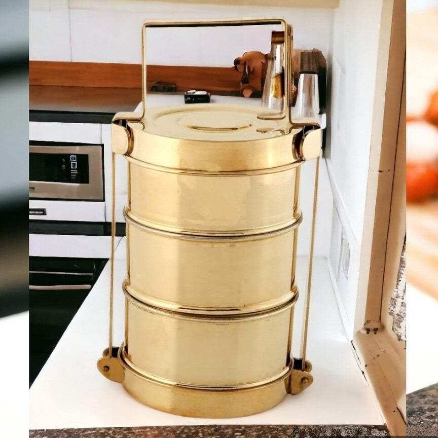 PCL Brass Tiffin Box with Kalai (Modern Style)