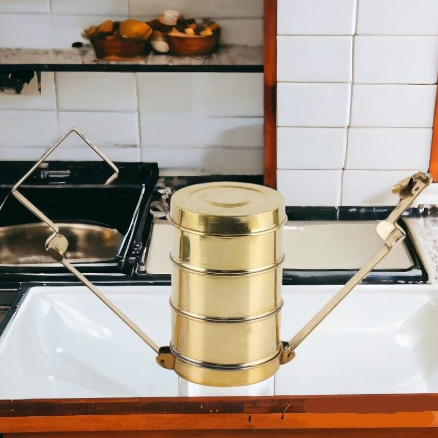 PCL Brass Tiffin Box with Kalai (Modern Style)