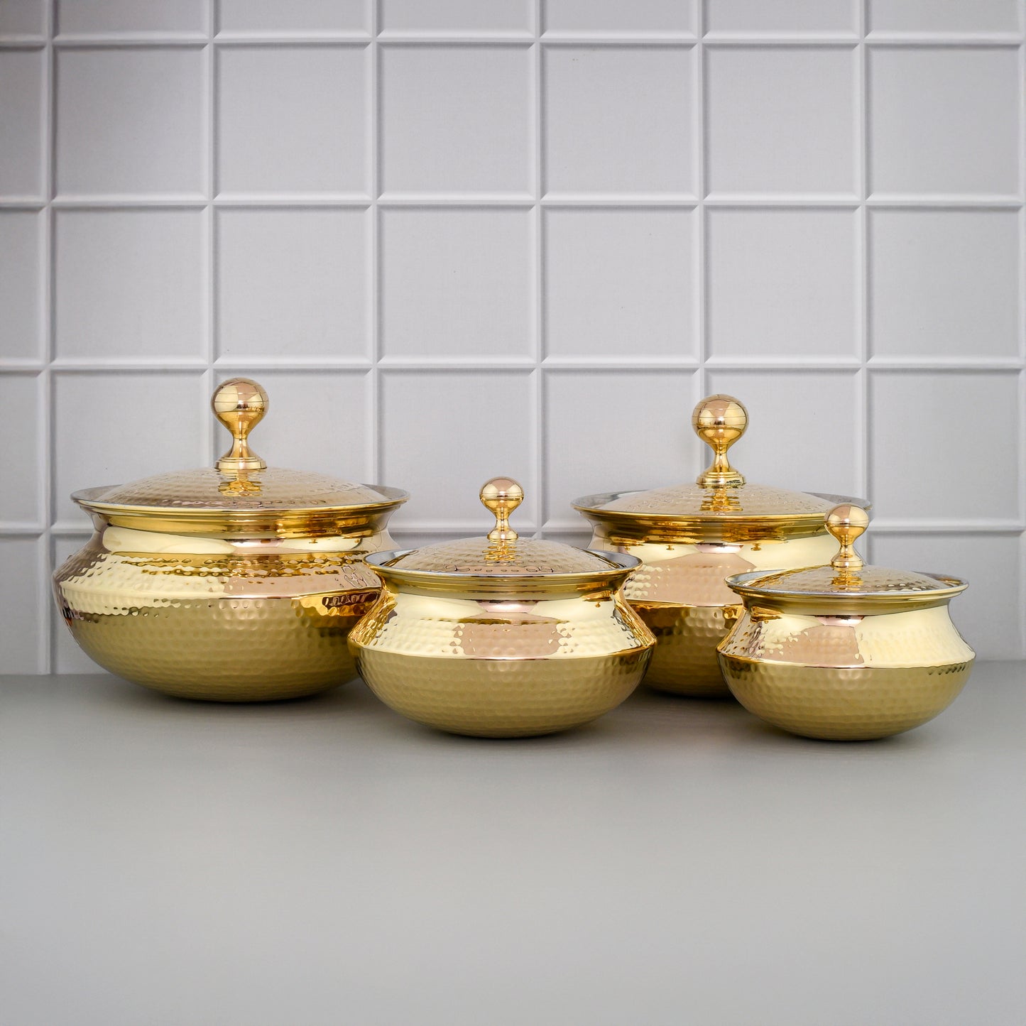 High Quality 4 Pcs Brass Punjabi Handi Set With Lid