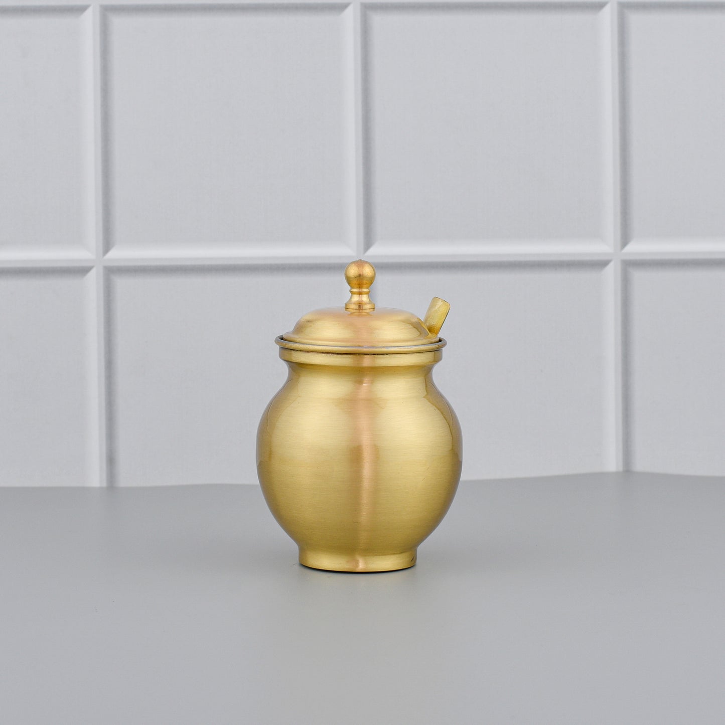 Beautiful Brass Ghee Pot With Spoon - Urns Shape