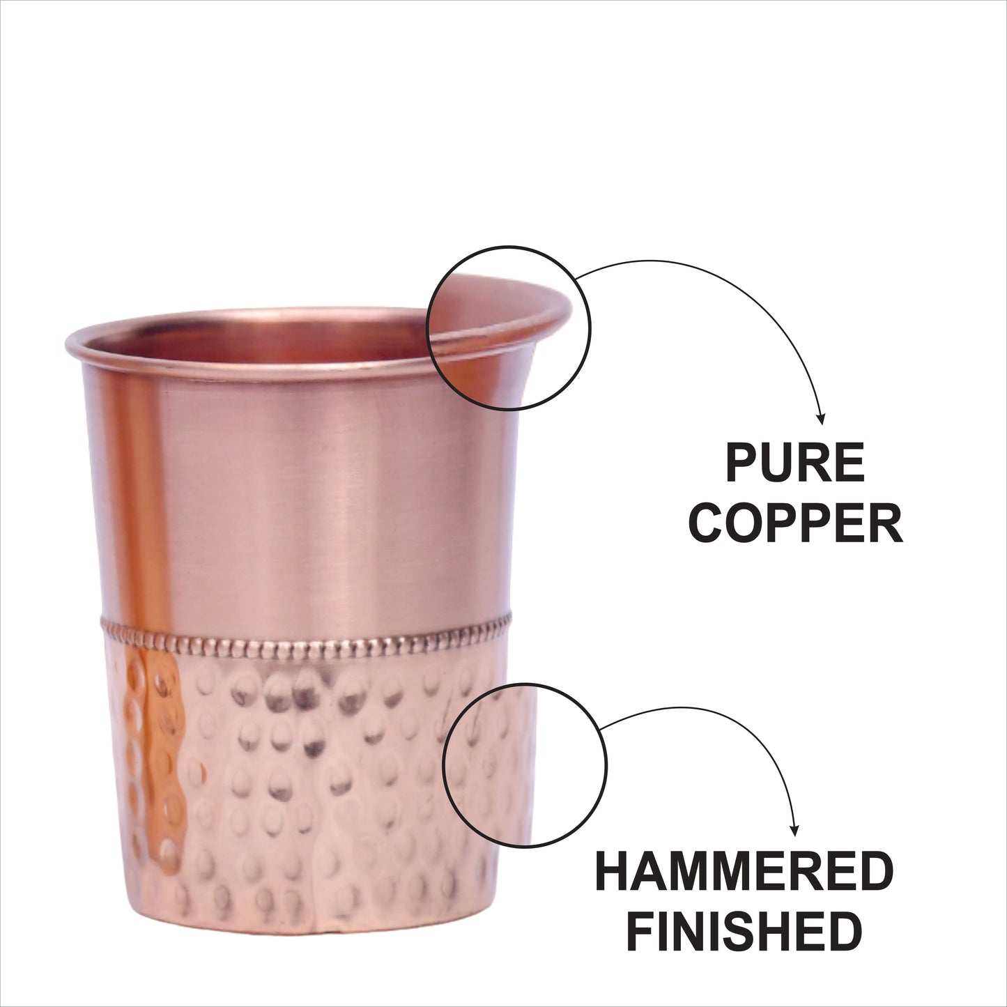 Pure Copper Water Glass Set of 2 Half Hammered Design Tumbler Capacity 300ML