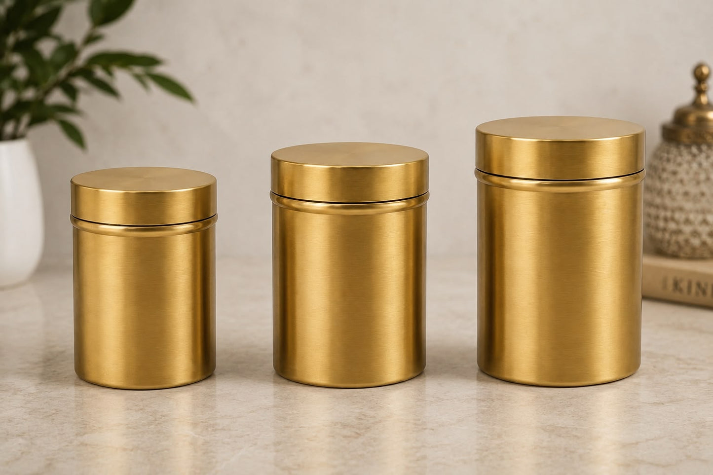 Premium Brass Plain Matte Storage Canister set with Lid