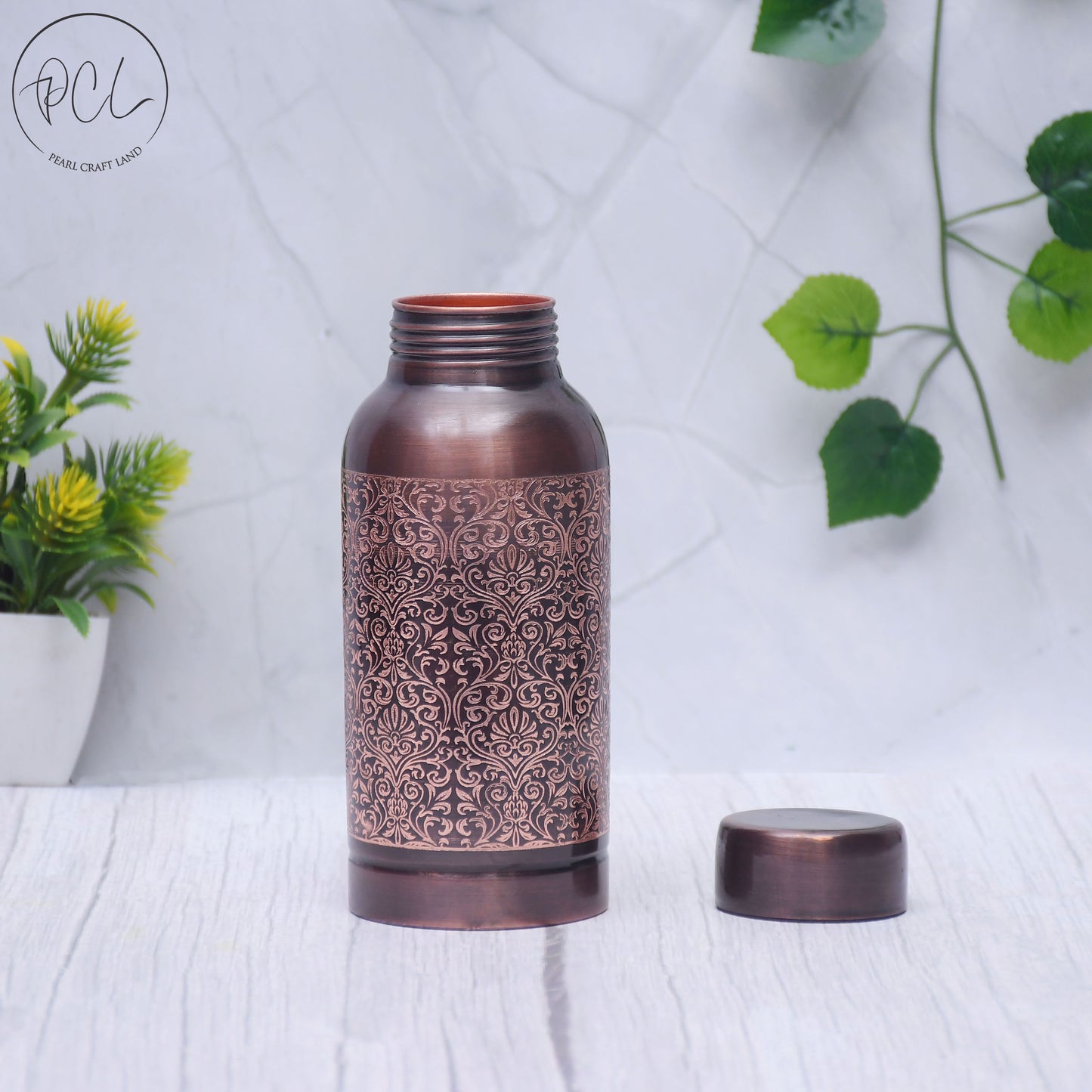 Pure Copper Small Bottle Antique Engraved