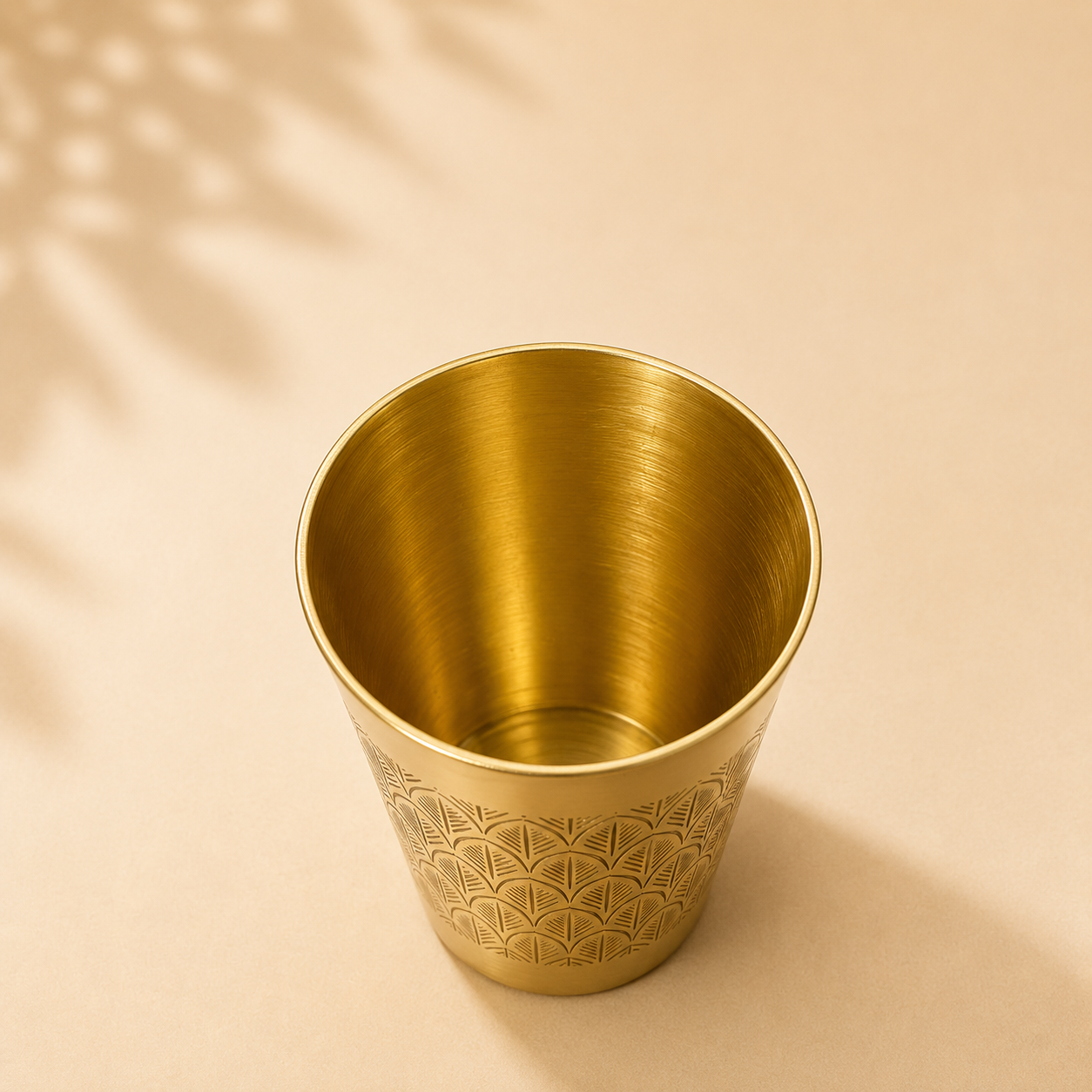 Handcrafted Etched Brass Glass | 300 ml Pure Brass Water Glass