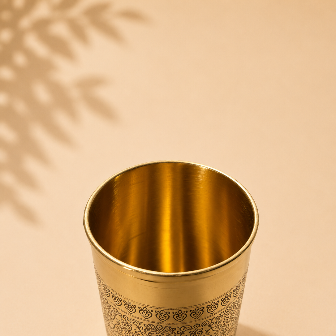Premium Etched Brass Tumbler (300 ml) | Handcrafted Brass Tumbler