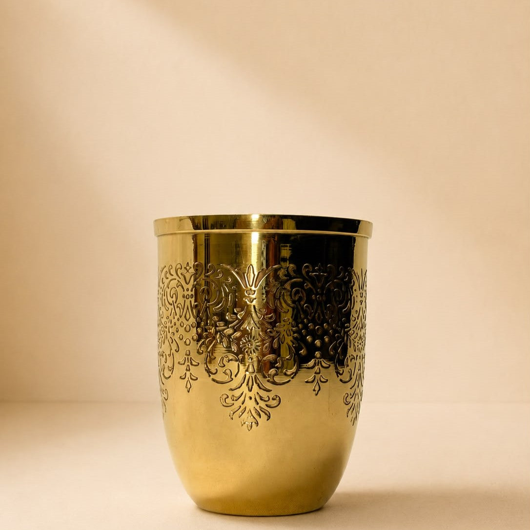 Premium Engraved Brass Tumbler 300 ml | Elegant Brass Drinking Glass