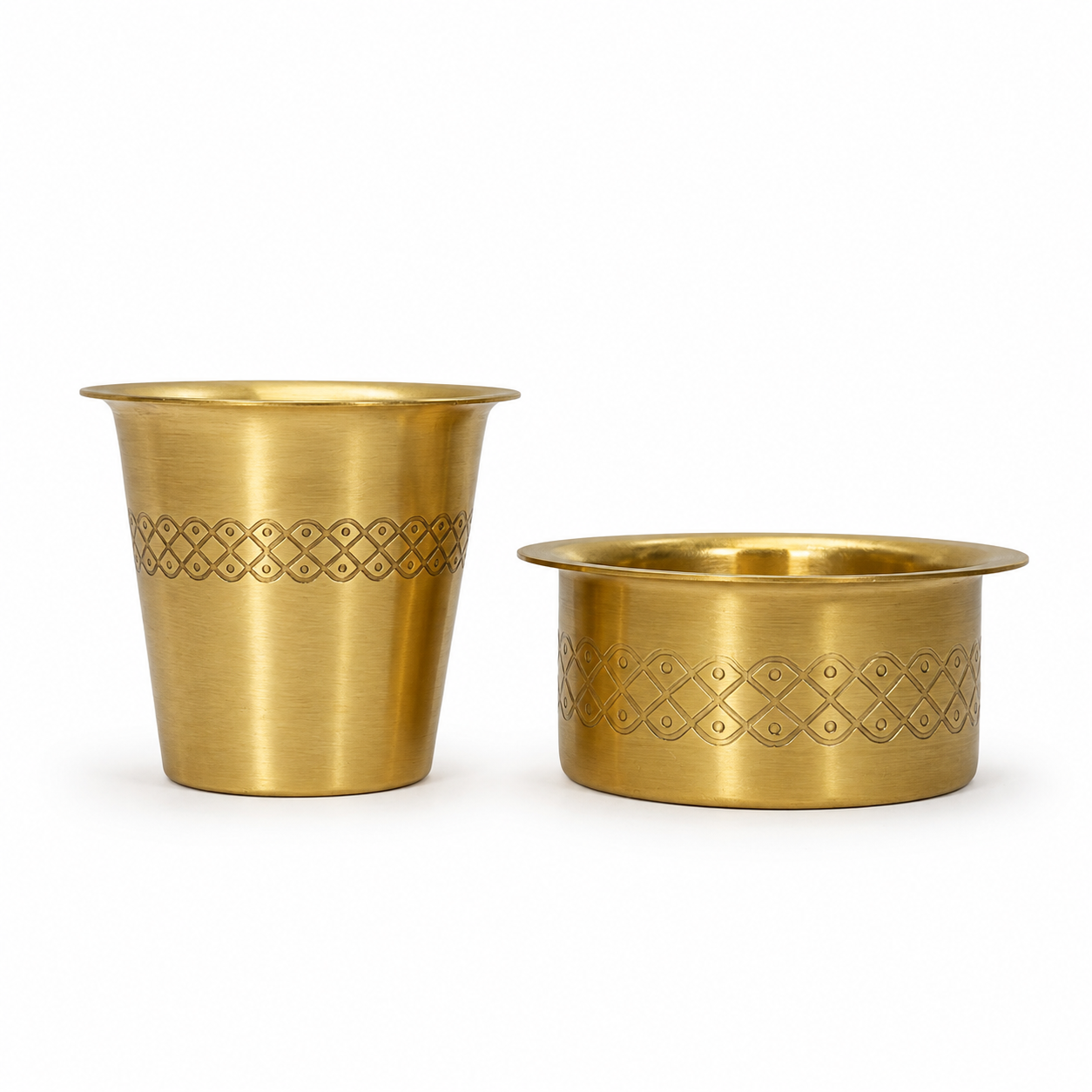 Pure Brass Dabra Set Curved Design | Traditional South Indian