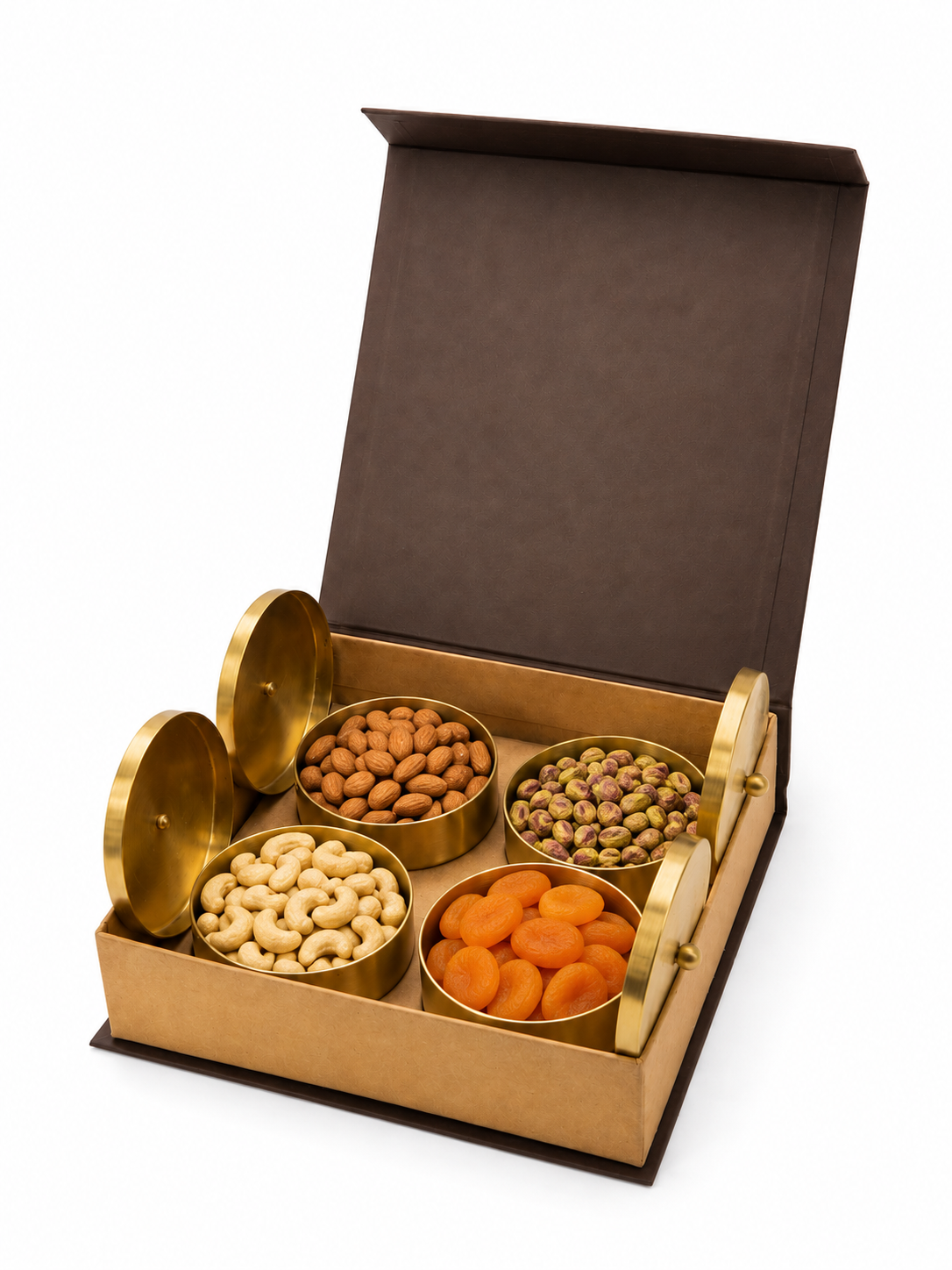 Premium Brass Dry Fruit Gift Box Set of 4 | Luxury Brass Storage Containers