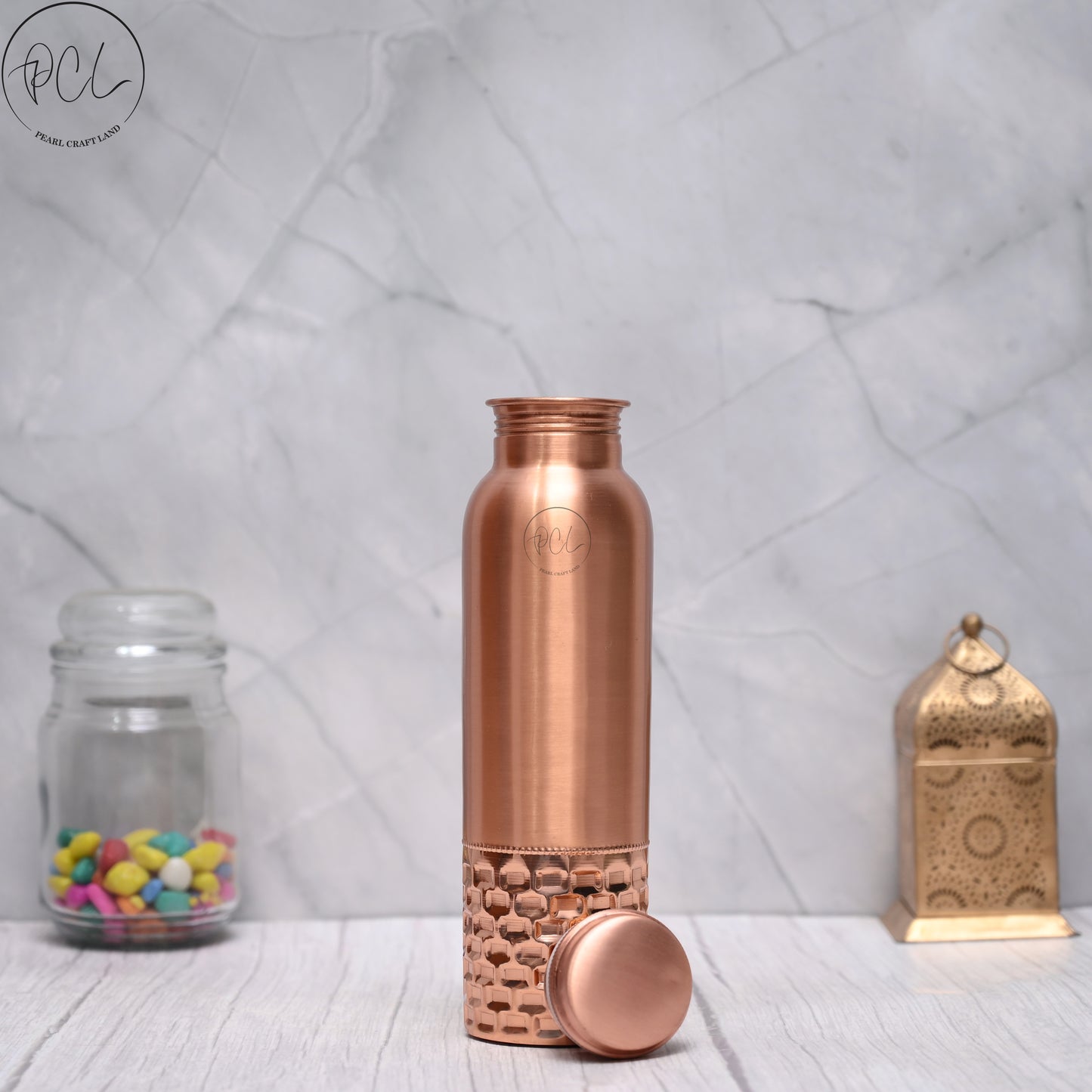 High Quality Pure Copper Water Bottle With Brick Hammered Design 950 ML