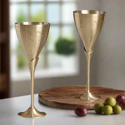 Handcrafted  Brass Goblet Set or Wine Glasses | Set of 2 Pcs