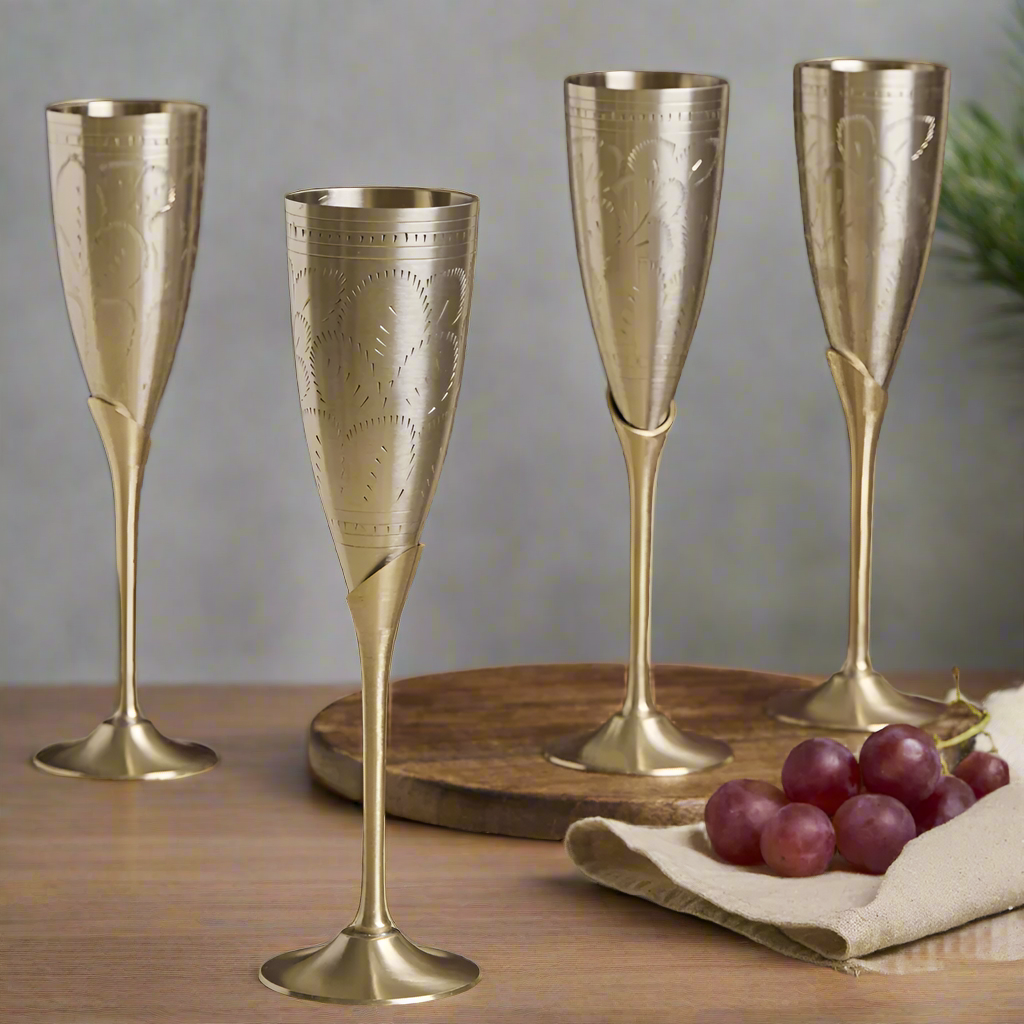 Brass Goblet Set or Long Wine Glasses | Set of 4 Pcs