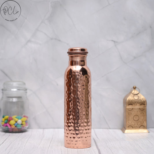 100% Pure Copper Water Bottle With Hammered Design 950 ML