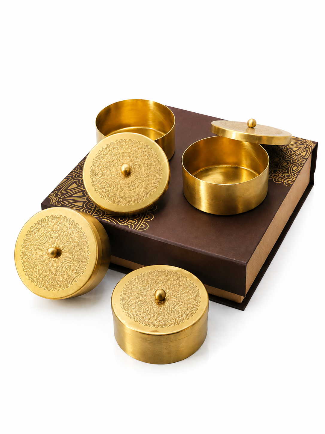 Premium Brass Dry Fruit Gift Box Set of 4 | Luxury Brass Storage Containers