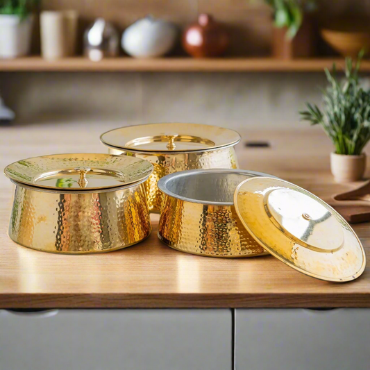 Brass Biryani Handi Set of 3 Pcs With Lid / Cooking and Serving Ware
