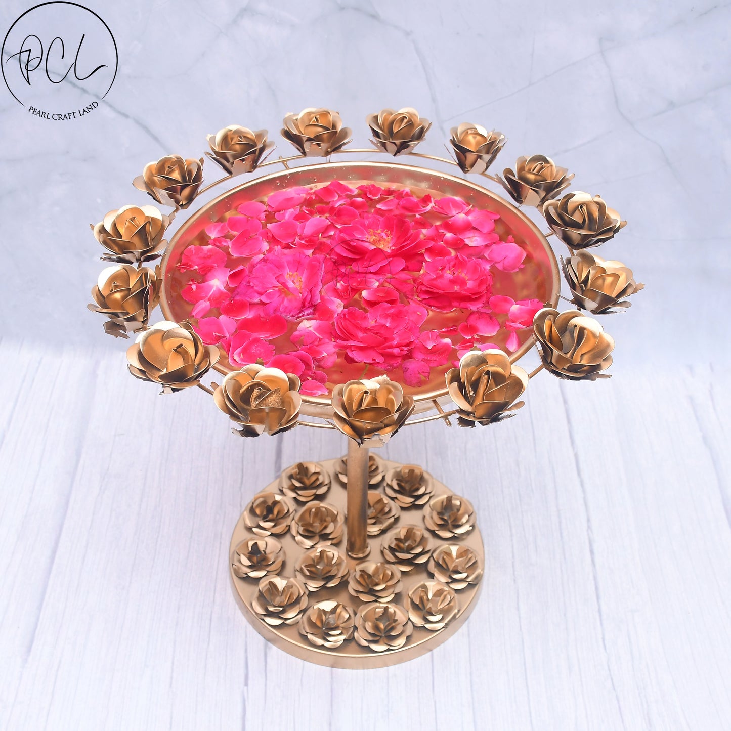 Beautifully Designed Rose Urli with Stand Bowl for Home Decor Diwali Special