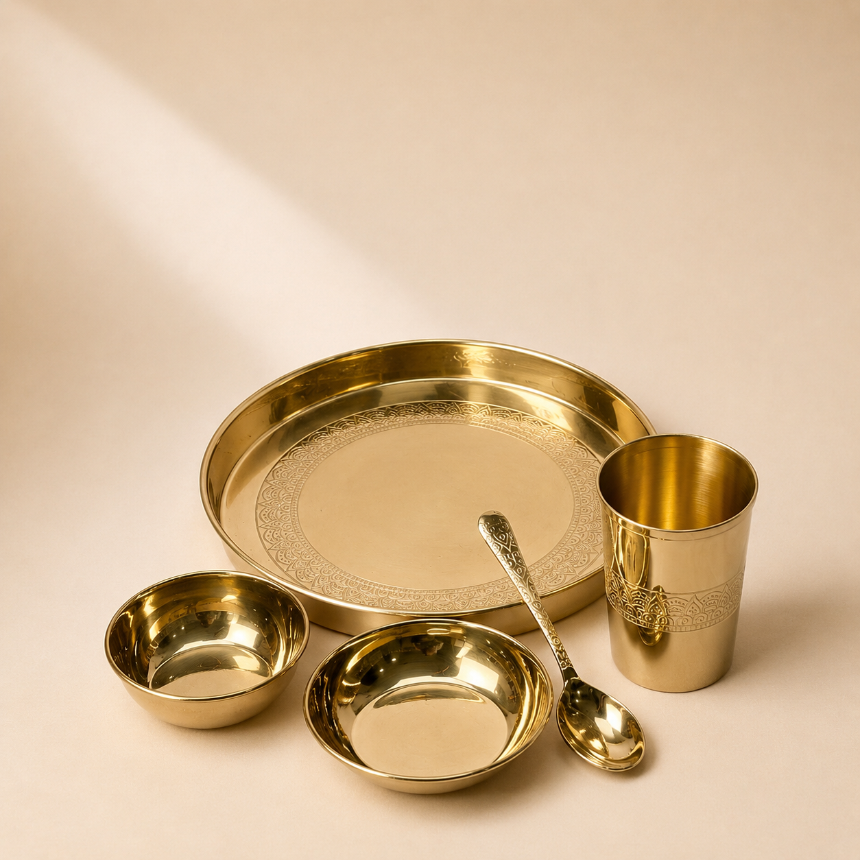 Handcrafted Pure Brass Bhojan Thali| Traditional Indian Dining High Gloss