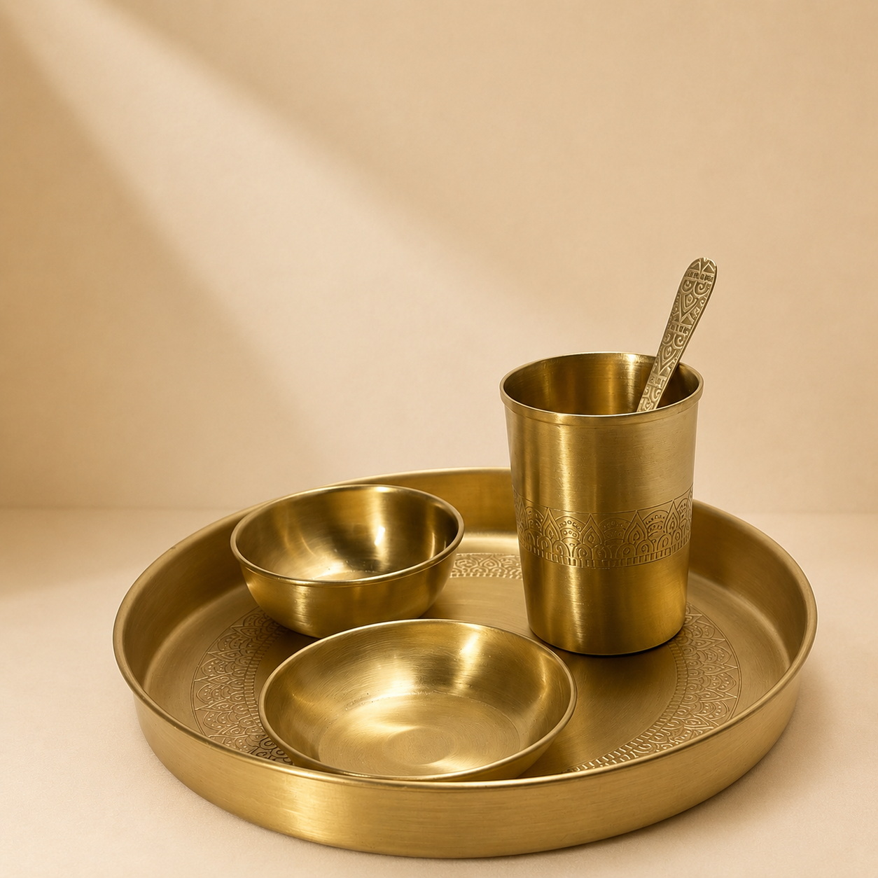 Handcrafted Pure Brass Bhojan Thali| Traditional Indian Dining Matte