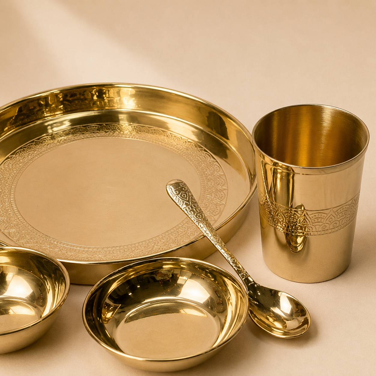 Handcrafted Pure Brass Bhojan Thali| Traditional Indian Dining High Gloss