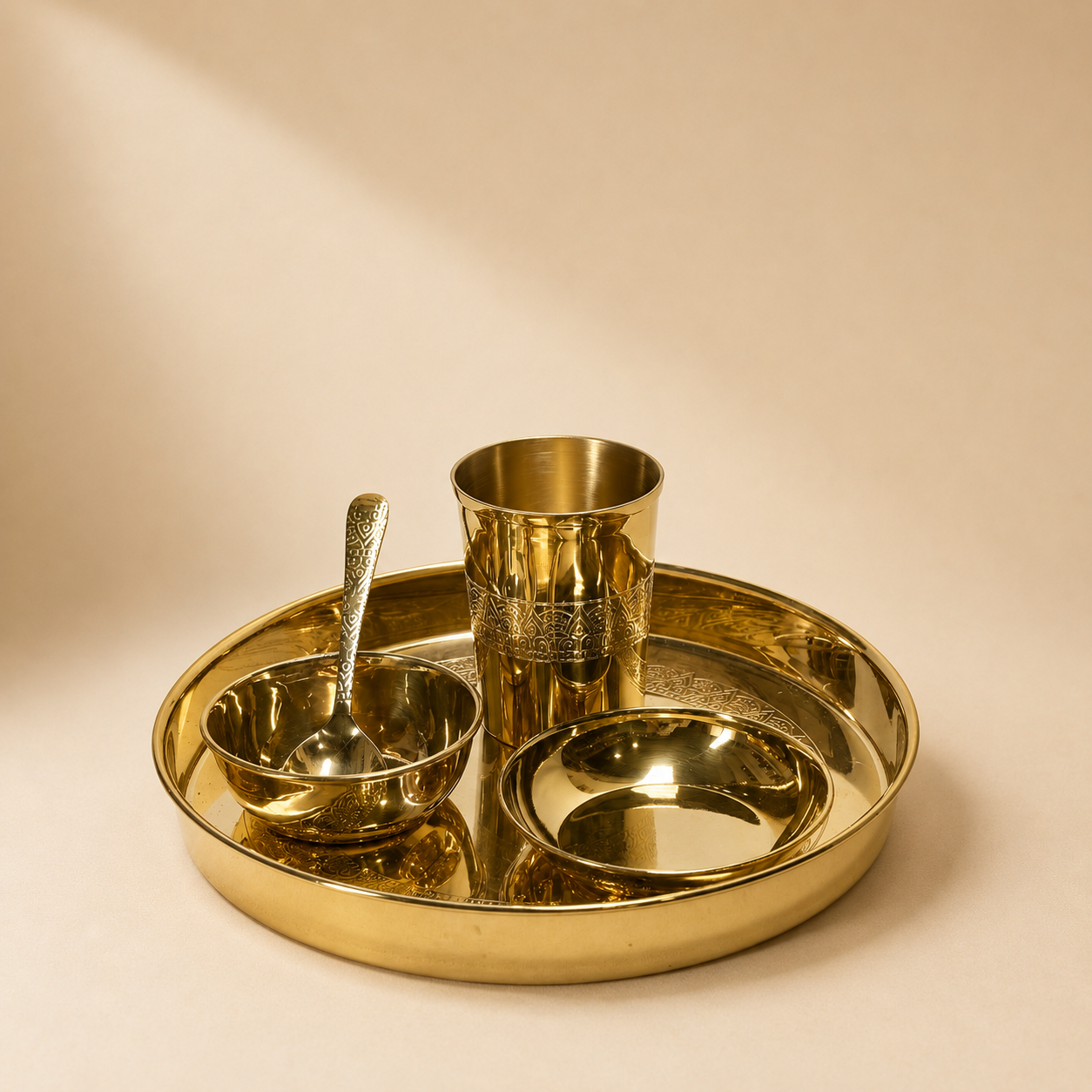 Handcrafted Pure Brass Bhojan Thali| Traditional Indian Dining High Gloss
